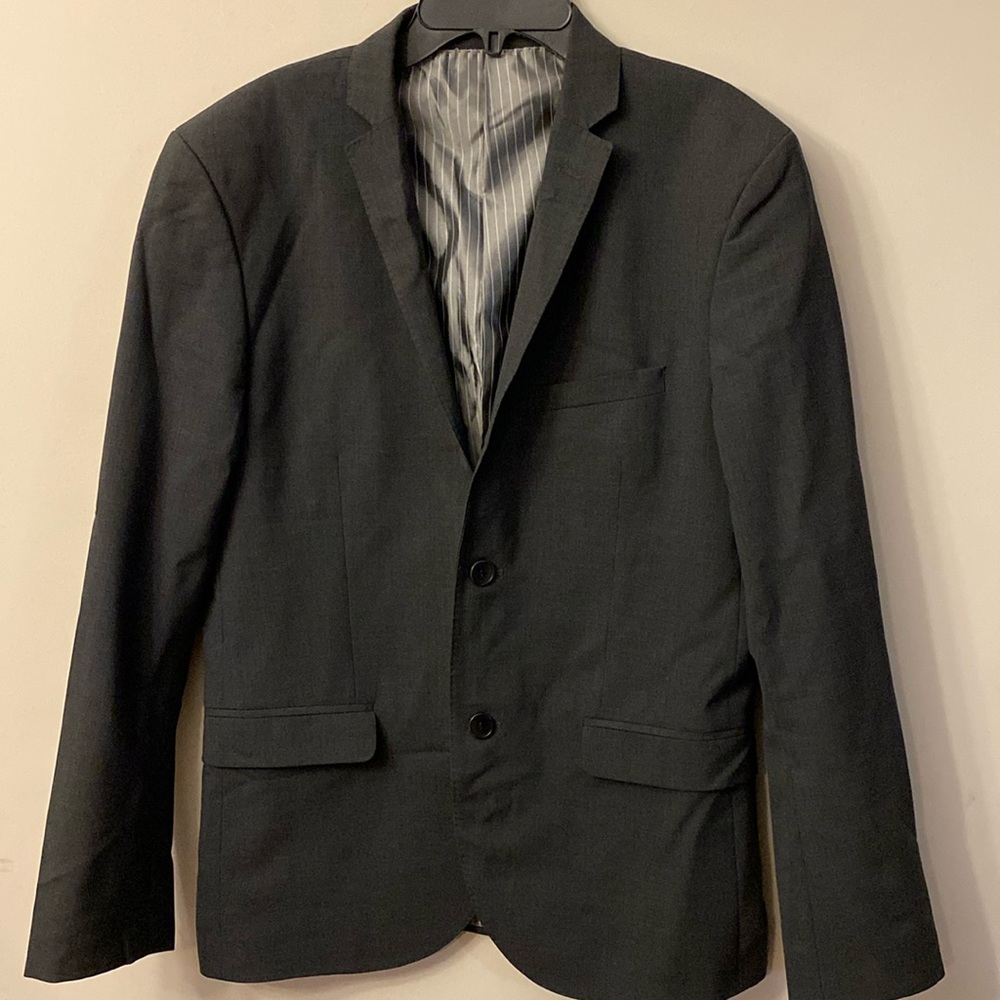 H&M men’s wool gray two button front jacket / blazer full lined 6 pockets 38R